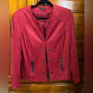 Beautiful faux suede jacket made by Vex. Size 42 (L) in cranberry